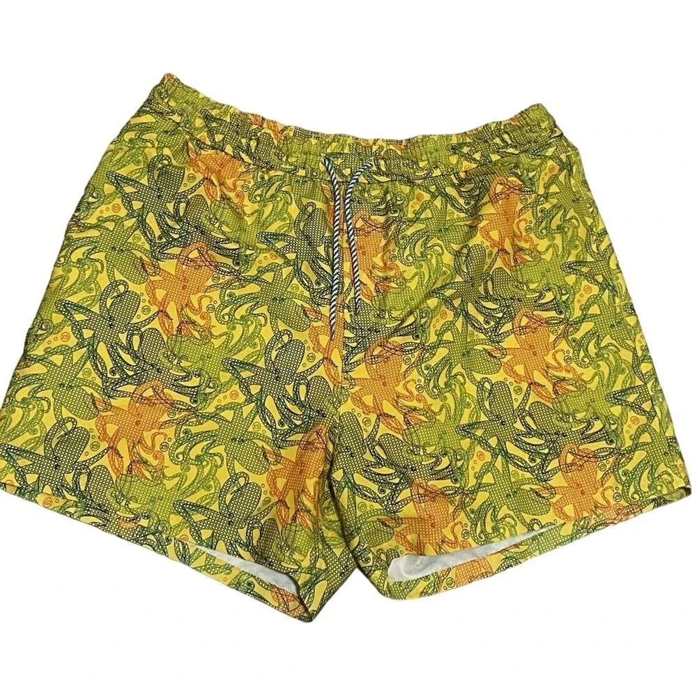 Southern Tide The Skipjack Mens XXL Octopus Print Swim Trunks Yellow Green Board